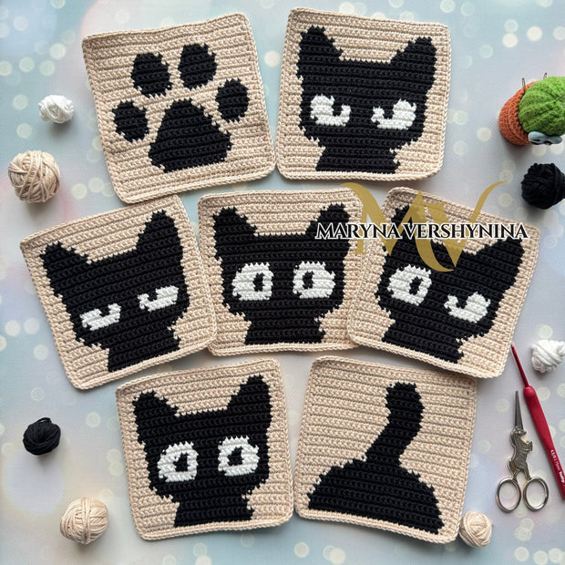 Cats Squares for--Blancket-Cardigan-Bags--Crochet Pattern
