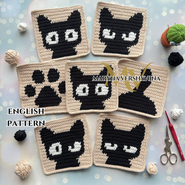Cats Squares for--Blancket-Cardigan-Bags--Crochet Pattern