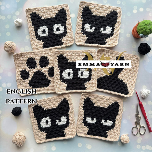 Cats Squares for--Blancket-Cardigan-Bags--Crochet Pattern